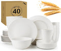 40 PCS Premium Wheat Straw Dinnerware Sets for 8 Unbreakable and Lightweight Dinner PlatesMicrowave Safe Plates and Bowls Sets for KitchenPicnic and PartyCereal &amp Salad BowlsWater Glasses(Bei