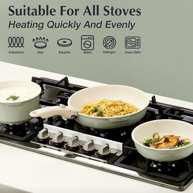 KOCH SYSTEME CS 17 PCS Pots and Pans Set Nonstick Cookware Set Detachable Handle Induction Kitchen Cookware Sets Non Stick with Removable Handle RV cookware set Green