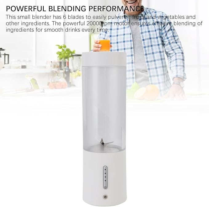 Portable Blender 450ml Personal Electric Blender with 6 Blades Rechargeable Mini Mixer Cups with Extra Lid for Shakes Smoothies for Travel Office Gym