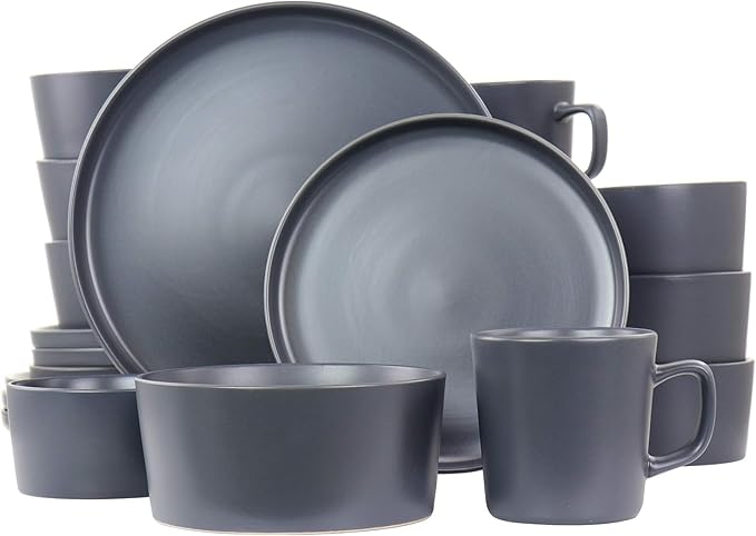 Luxmatte 20-Piece Stoneware Dinnerware Set – Modern Matte Finish Dish Set for 4 Microwave &amp Dishwasher Safe – Includes Dinner Plates Salad Plates Bowls and Mugs in Four Colors (Dark Grey)