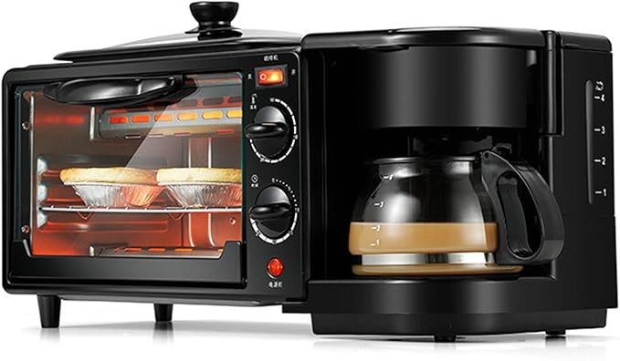 Multifunctional Breakfast Machine Household 3 in 1 Electric Mini Drip American Bread Machine Mini Oven Coffee Maker for Home Office Without Cover (with Cover)