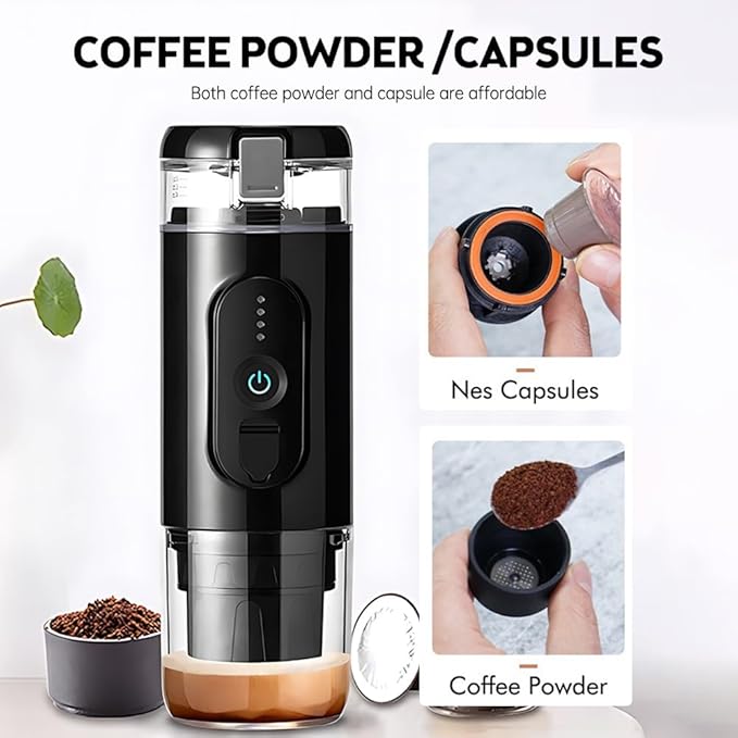 HURRISE Portable Electric Coffee Maker Travel Portable Espresso Machine 12V Car Coffee Maker Camp Coffee Maker for NS Capsules Hiking Office (White)