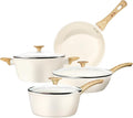 FELAMP Healthy Ceramic Nonstick Cookware Set 7-Piece PFOA/PFOS/Toxin-Free Pots &amp Pans Set for Induction &amp All Stovetops Dishwasher Safe with Glass LidsGift for New Home &amp Chefs