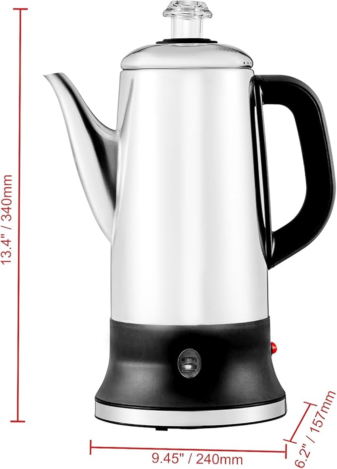 Happybuy 12-Cup Electric Coffee Percolator with Stainless Steel Construction Heat-Resistant Handle Keep Warm Feature Quick Brewing and Easy-Pour Spout Silver