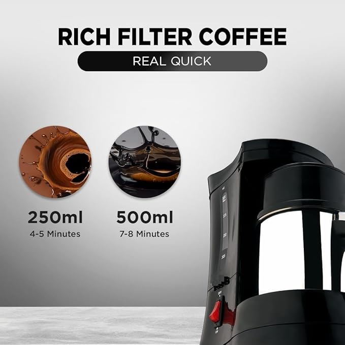 Cafe Zest Drip Coffee Maker| 450W Coffee Machine for Home | 500ml Capacity | Black