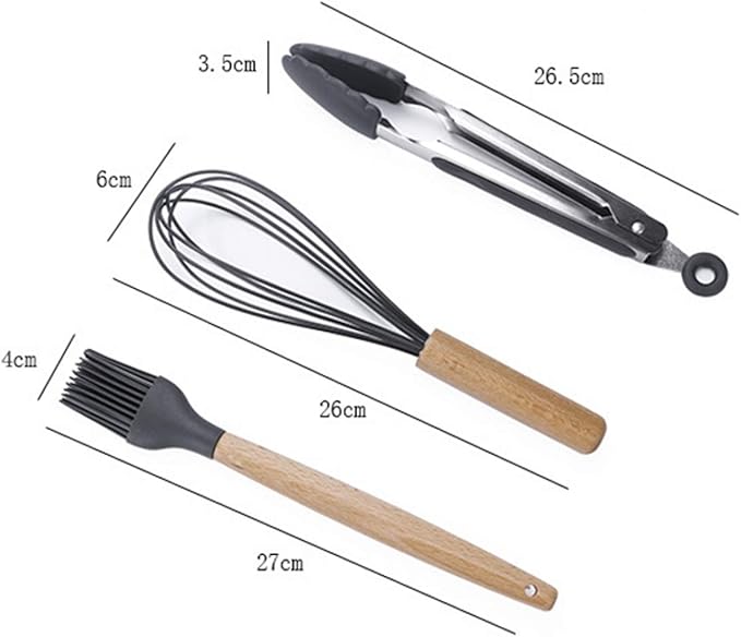 Kn020 11 in 1 Wooden Handle Silicone Non-Stick Spatula Spoon Kitchen Tool + Bucket Set Cookware Set Cookware Picnic Boiler Cookware