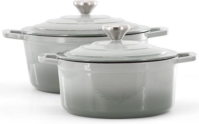 MegaChef 7 Piece Enameled Cast Iron Cookware Set in Gray