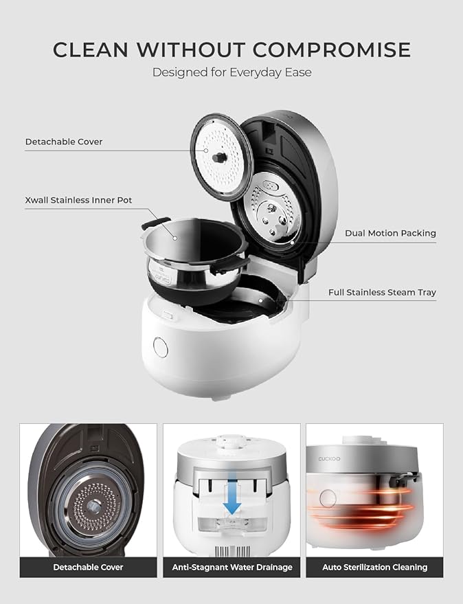 CUCKOO CRP-MHTR0309F | 3-Cup (Uncooked) Twin Pressure Induction Heating Rice Cooker | 11 Menu Options: High/Non-Pressure &amp More Made in Korea | White 3 Cups