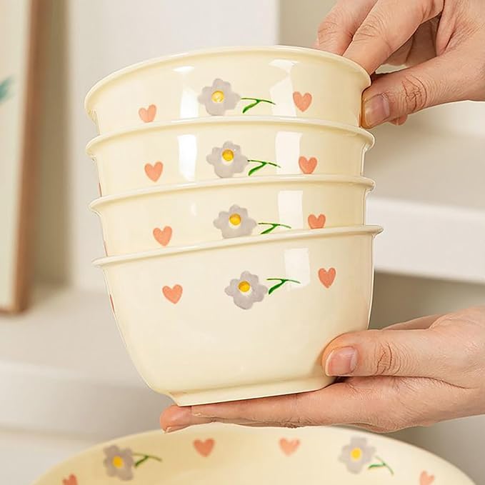 Kitchen Plate and Bowl Set 19 Pieces Dining Ware Set Reusable Dish Sets Thick and Anti-Scald Dinnerware Sets for 4 Steamable Bakeable and Microwavable Underglaze Color Technology Health and Safety
