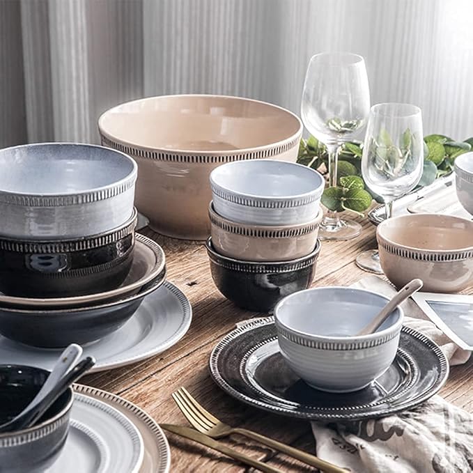 Dinnerware Sets - Luxury Gift Dishes Service Set Retro American Porcelain Tableware Set with Plates Bowls and Dish Ceramic Dinner Set for Home Kitchen and Dinning