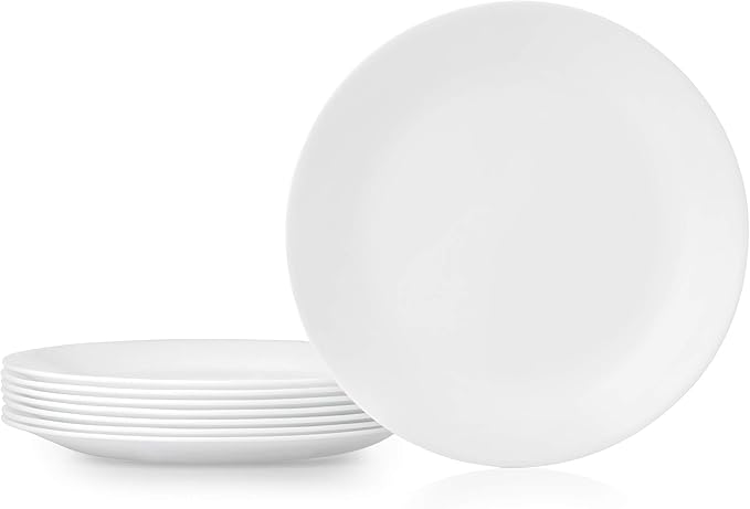 Corelle Vitrelle 28-oz Soup/Cereal Bowls Set of 6 Chip &amp Crack Resistant Dinnerware Bowls Winter Frost White &amp Vitrelle 8-Piece Dinner Plates Set Winter Frost White