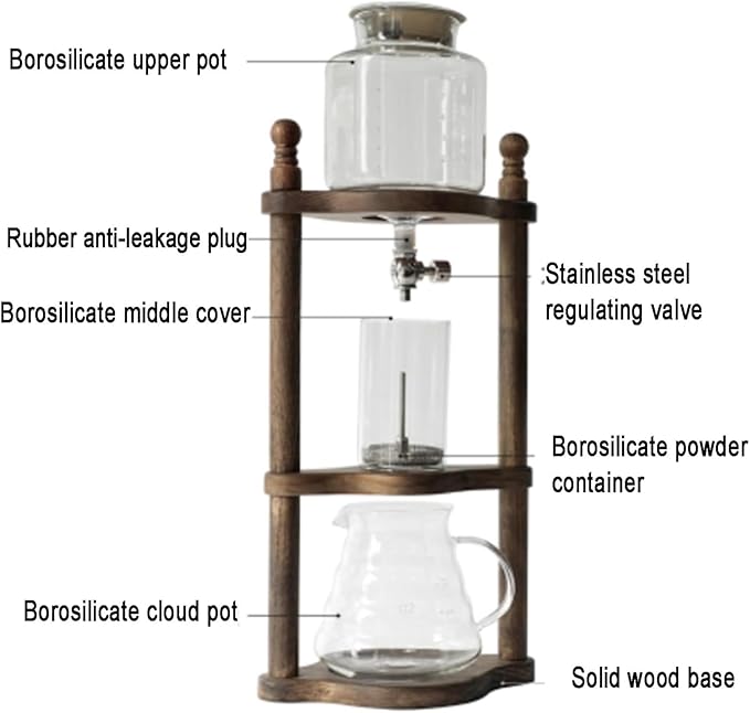 Percolator Coffee Pot Drip Coffee Machine Espresso Cold High Borosilicate Glass Cold Brew Maker 4~6 Servings Ice Drip Coffee Pot W/Adjustable Valve Stainless Steel Stopper for Cafes