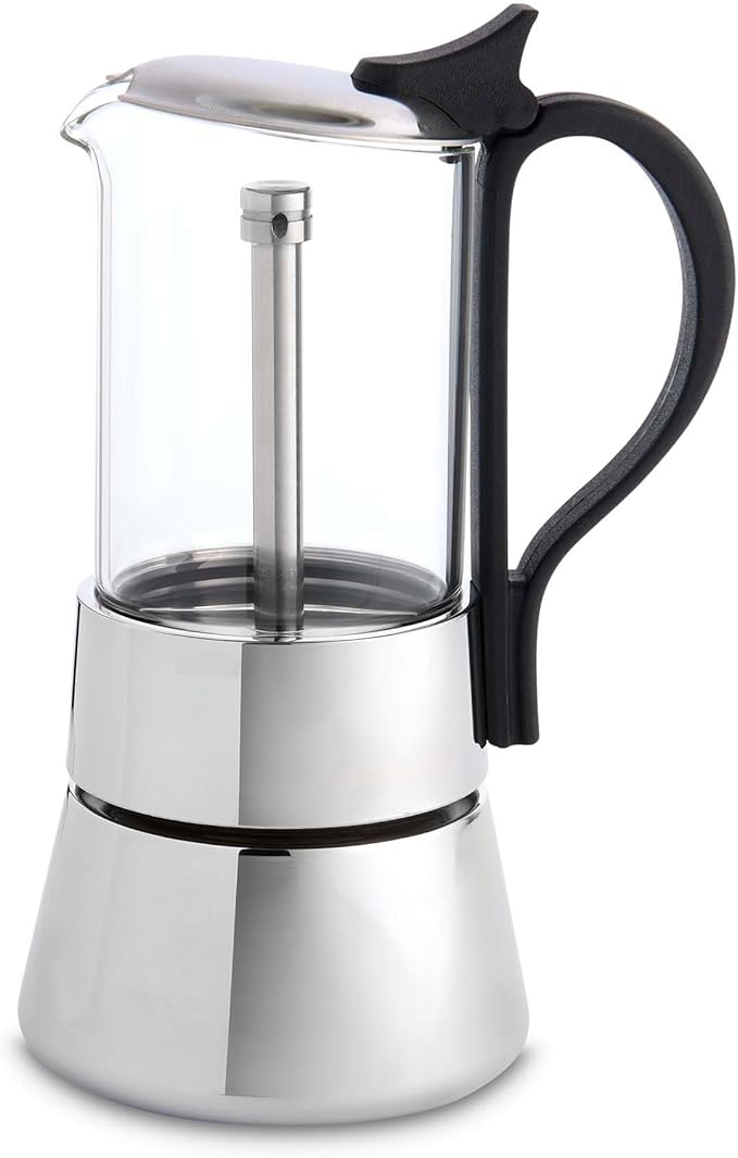 Fino Glass Top Espresso Coffee Maker Brews up to 4 Servings