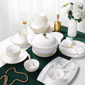 Dinnerware Set Plates and Bowls Sets Bowl/Dish/Soup Pot/Spoon|Bone China Dinner SetsWhite Embossed Gold Rim Pattern Porcelain Combination Set