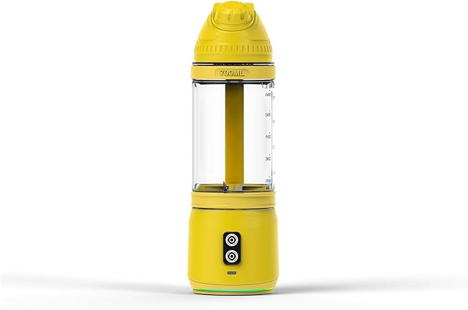 Portable Blender Anti-Jamming 300 Watt for Shakes and Smoothies 24oz Travel Blender USB Rechargeable BPA Free Sporty bottle with a Travel Lid. (Black Base Grey Lid) (Yellow Base Yellow Lid)