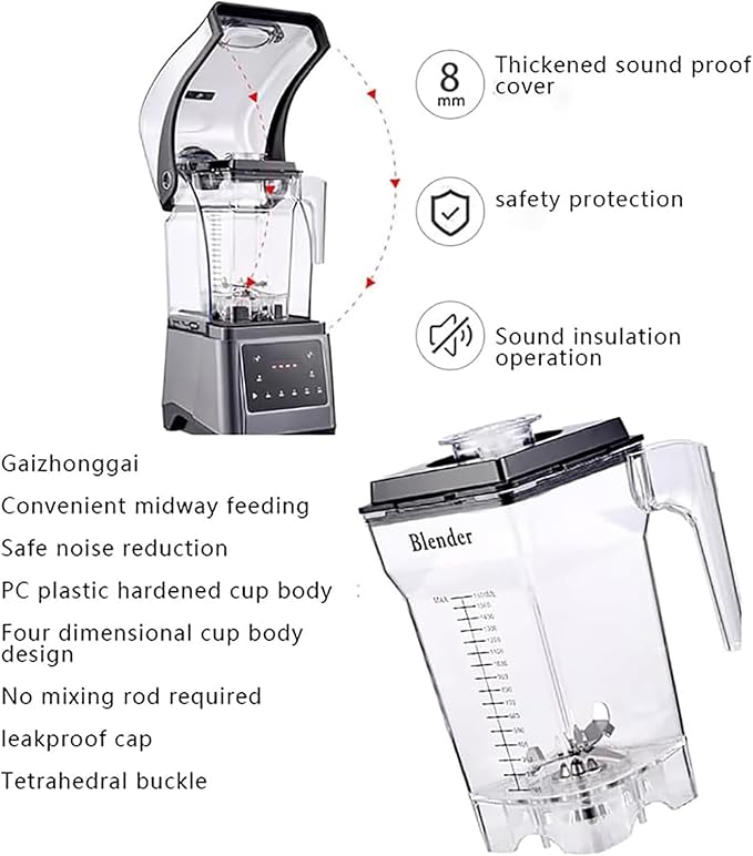 Smoothie Blender1800W Commercial Countertop Multiple Speed Smoothie Blender1.6L High Speed Smoothie MakerHousehold Quiet Blenderfor Puree Crush Ice Smoothies