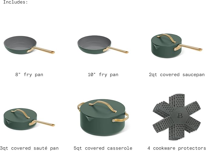 12-Piece Ceramic Non-Stick Cookware Set | Pots &amp Pans with Lids | PFOA-Free Ceramic Coating | Induction Compatible &amp Oven Safe | Gold Handles | Includes Protectors