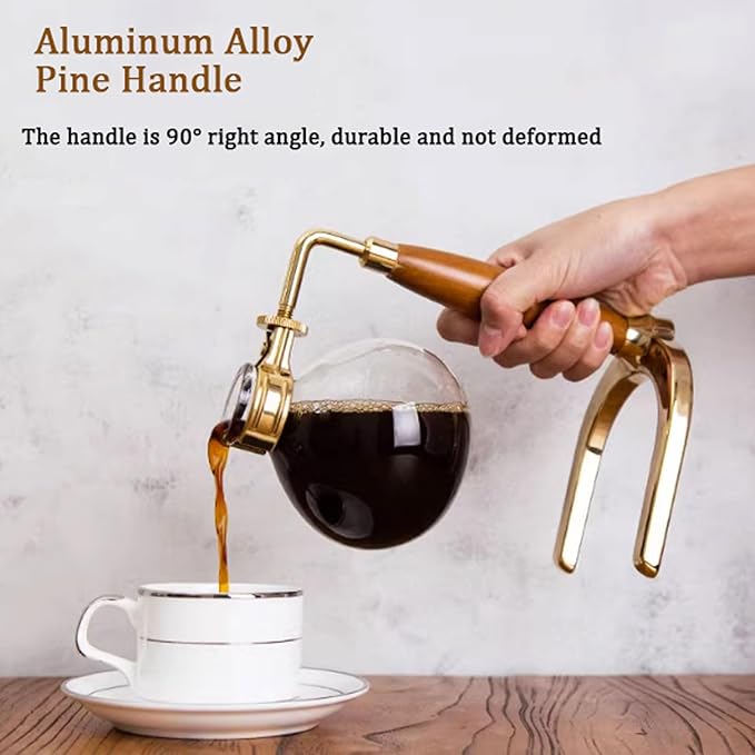 Siphon Syphon Coffee Maker with Heat-Resistant Glass Brewer with Aluminum Alloy Pine Handle Coffee Pots