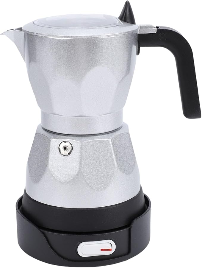 Haofy Electric Coffee Maker Aluminum Mocha Pot with Transparent Lid for 3 Cups Quick Brewing At Home Office or Travel (Silver)