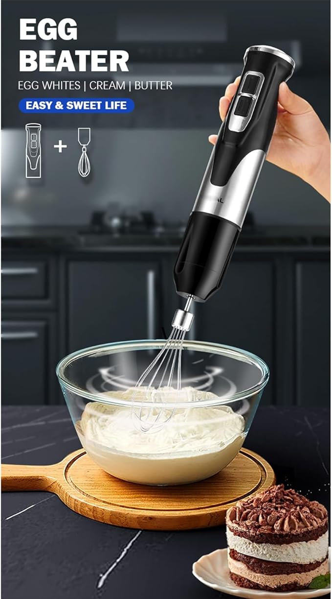 Stainless Steel Hand Blender 4-in-1 Immersion Blender 2000W 2 Speeds BPA-Free Beaker Ideal for Mashed Potatoes Creams Mayonnaise