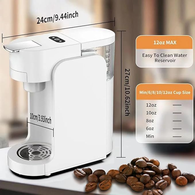 Espresso Machine Single-Serve Coffee Maker Mini Capsule Coffee Machine with 12oz Water Tank for K-cup Capsules One-touch Switch Cappuccino And Latte Machine Maker For HomeWhite