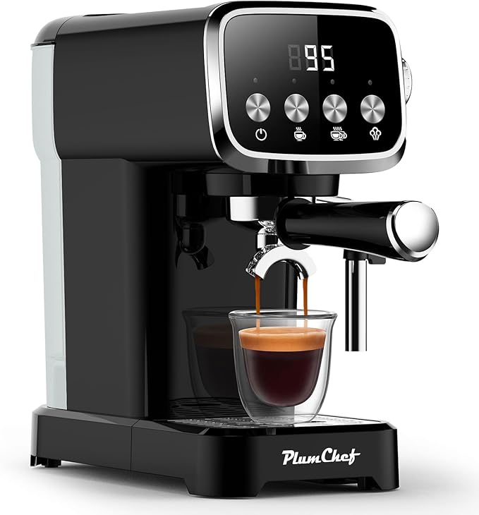 20 BAR Slim Vertical Espresso Machine with Milk Frother Built-in Cup Warmer 43 OZ Detachable Tank for Rich Espresso Americano Latte Compact Space-Saving Design Screen Button Black