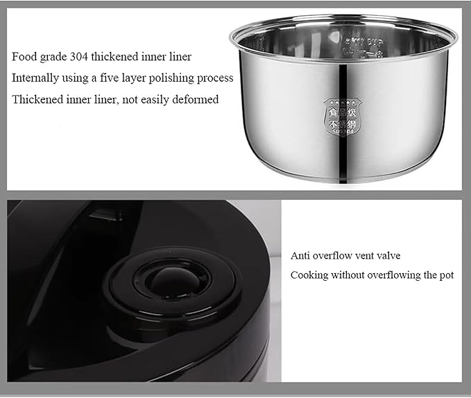 Low-sugar Rice Cooker (2-5L) Rice Soup Separated Household Rice Cooker 304 Stainless Steel Liner for 1-8 People for US/EU(4L)