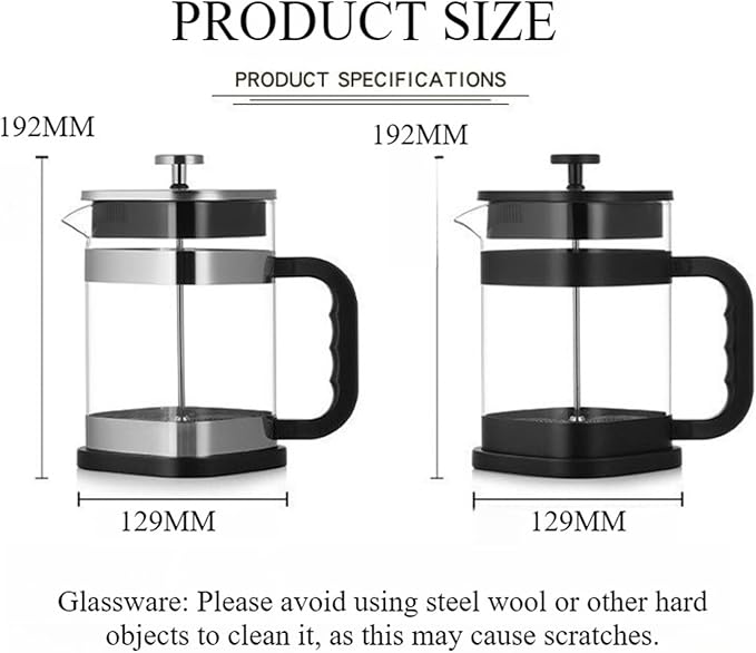 1000ml Square-shaped French Press Pot Durable Glass Coffee Machine With Stainless Steel Fine Mesh Filter Household Tea Kettle(Black)