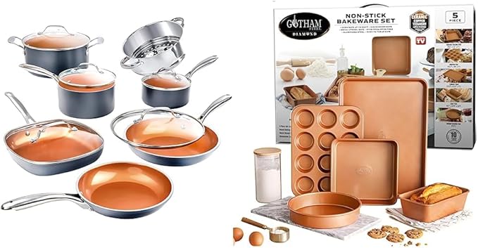 Gotham Steel Pots and Pans Set 12 Piece Cookware Set &amp Non Stick Ceramic Bakeware Set 5 Piece No Warp &amp Dishwasher Safe Baking Set Baking Pans Set
