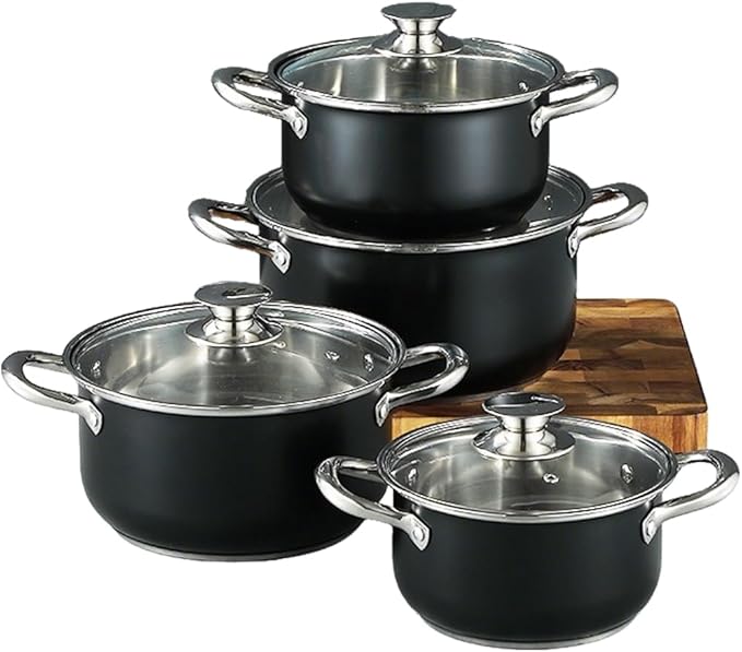 8Pcs Stainless Steel Cookware Set Leak Proof Universal Cooking Pot Combination Anti-Scratch Stockpot Cookware Suit for Soup Cooking Stove