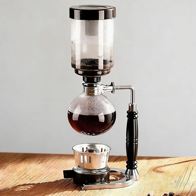 Borosilicate Glass Siphon Coffee Maker - Japanese Style Vacuum Syphon Brewer with Alcohol Burner &amp Adjustable Buffer Clamp High-Temp Resilient Tabletop Coffee Pot for Aficionados 5-Cup (600ml)