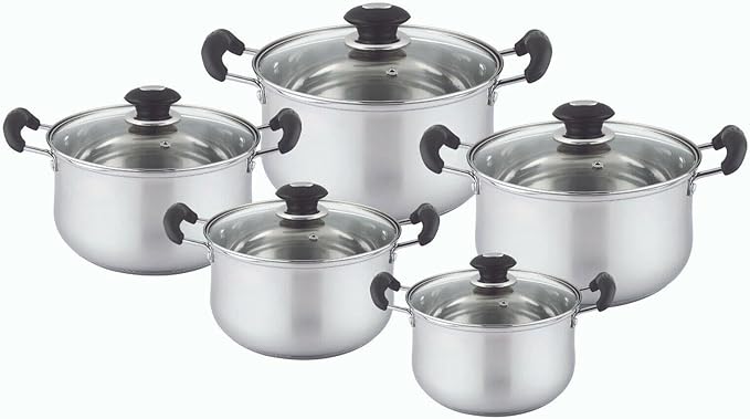For 10 Pieces Stainless Steel Cookware Set 1.75/2.5/3.5/4.5/5.5 Quart