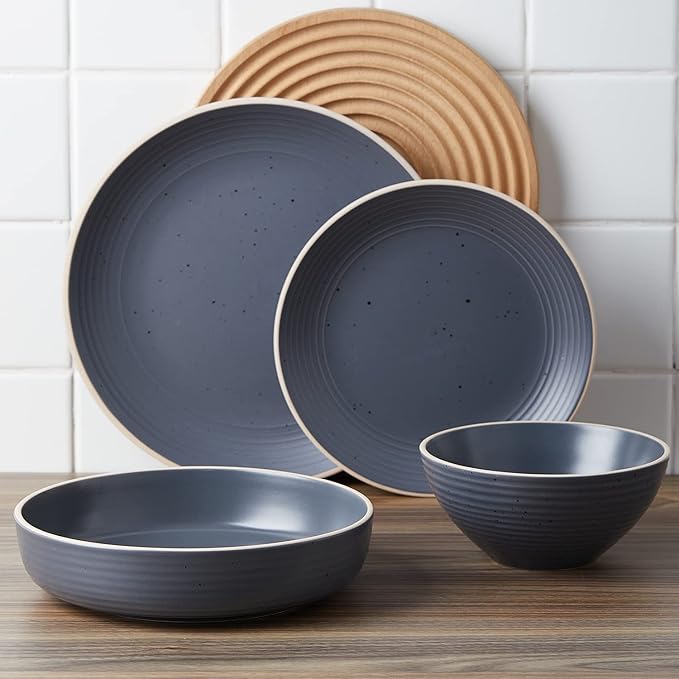 Stone Lain Lauren Modern Stoneware 16-piece Round Dinnerware Set Plates and bowls Set Dish set for 4 Charcoal