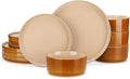 vancasso ONION Ceramic Plates and Bowls Sets 12 Pieces Brown Dinnerware Sets for Kitchen Reactive Glaze Dishes Set for 4 Dishwasher and Microwave Safe