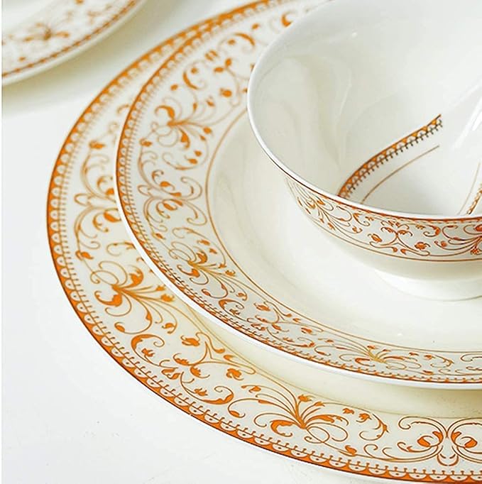 Dinner Set for Luxury Restaurant and Home Decorative Gold Floral Dinnerware Porcelain Plates and Bowls Sets Unique Dish Set for Everyday Use MicrowaveB70 Pieces