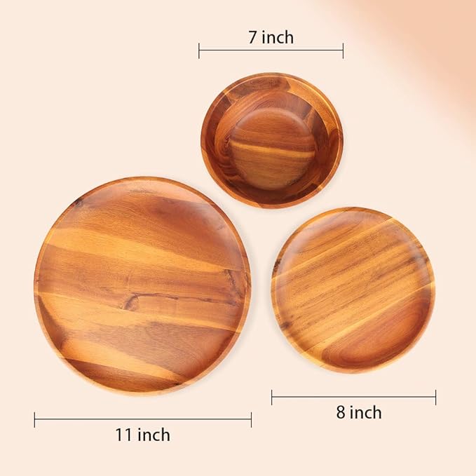 AIDEA Wood Dinnerware Set 12pcs Acacia Wood Tableware Set Dishes Set for 4