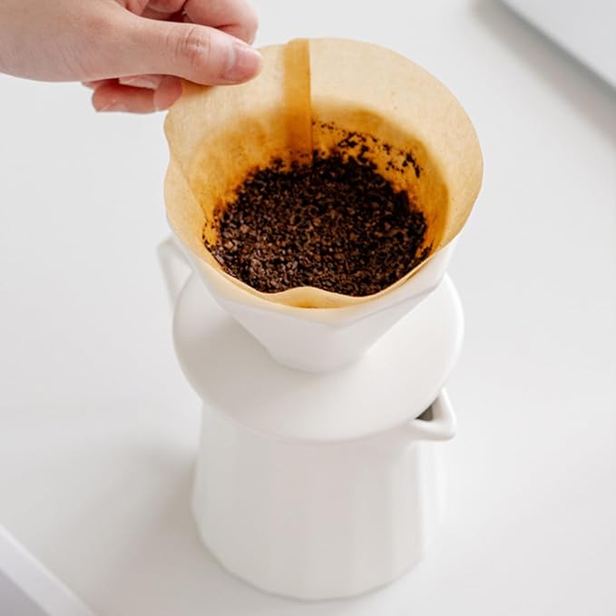 Pour Over Coffee Maker Set Premium Ceramic Coffee Dripper with 15oz/450ml Capacity Manual V60 Style Coffee Maker Ideal for Home Office and Travel (White)