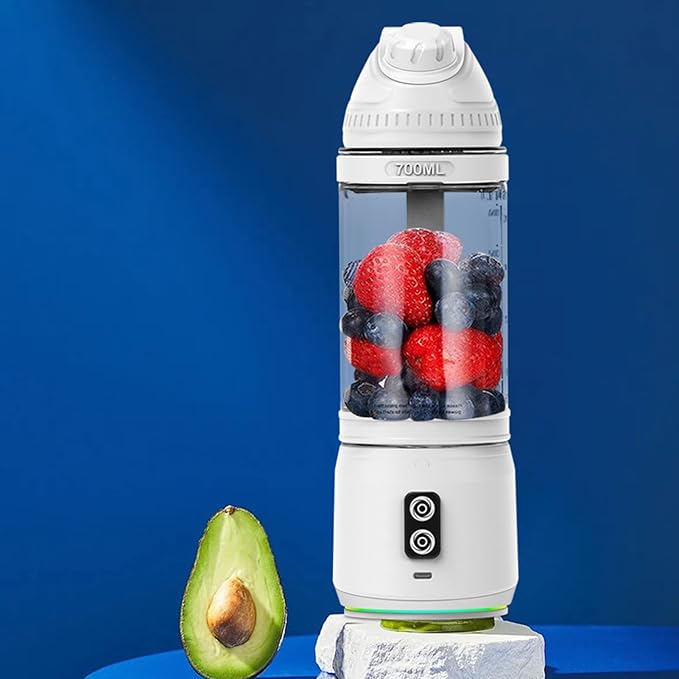Portable Blender Rechargeable Personal Blender Bidirectional Cutter Rotating for Travel Gym Ice Crushing Smoothies Protein Shakes with 3Pcs 2000mAh Battery (White)