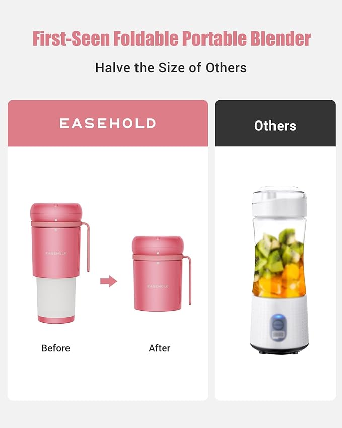 EASEHOLD Portable Personal Blender for Shakes USB Magnetic Rechargeable Travel Juicer Cup With Ultra Sharp 4 Blades BPA-Free 10.5oz To-Go Fruit Mixer for Office Sports Gym
