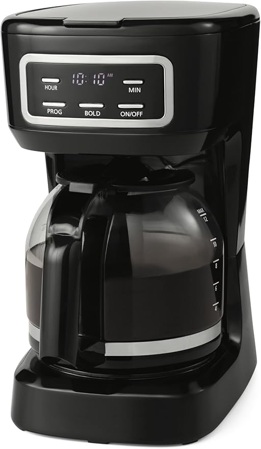 Black 12-Cup Programmable Drip Coffee Maker FDA Grade Auto Brew for Home &amp Kitchen Coffee Bar Essential