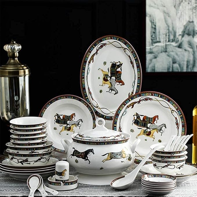 Ceramic Dinnerware SetCereal Bowls and Soup Bowls/Ceramic Bone China Porcelain Dinner Plate Set Sets - 58 Pieces