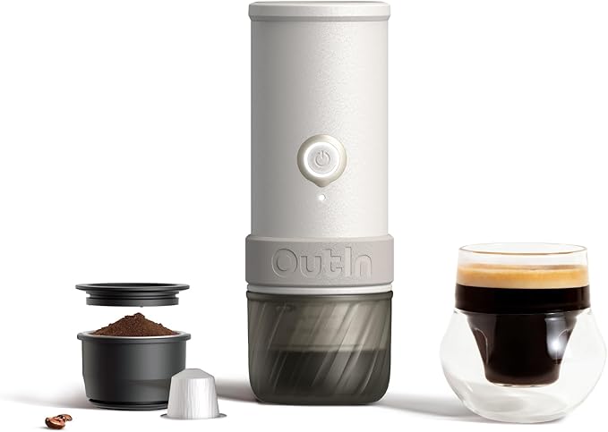 OutIn Mino Portable Electric Espresso Machine Mini Camping Coffee Maker for Travel Pocket Sized Coffee Machine Self-Heating Ground Coffee &amp NS Capsule Adapter For Adventure