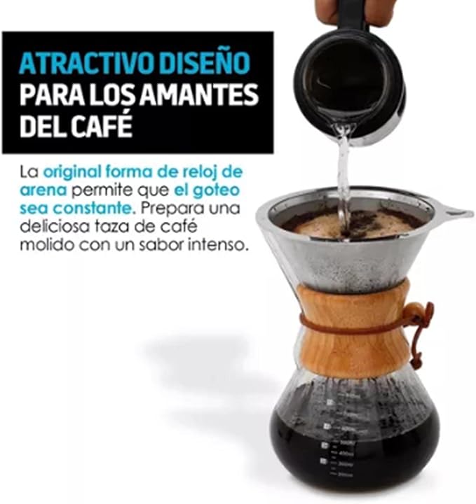 Pour Over Coffee Maker Glass High Borosilicate 800ml Manual Coffee Dripper Stainless Steel Filter Brewer Ideal for Home Office &amp Kitchen Brewing