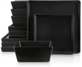Stone Lain Grace Square Stoneware Dinnerware Set 12 Piece Service For 4 Plates and Bowls Dish Set Black