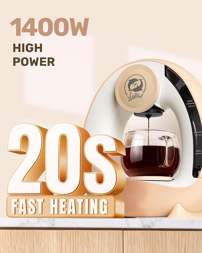 2-in-1 Coffee Maker Fast Brew in 1.5mins Single Serve Coffee Machine Compatible with K-Cup Pods &amp Ground Coffee 1400W 20s Preheat Compact for HomeSmall PlaceOffice&ampRV 8ozChampagne