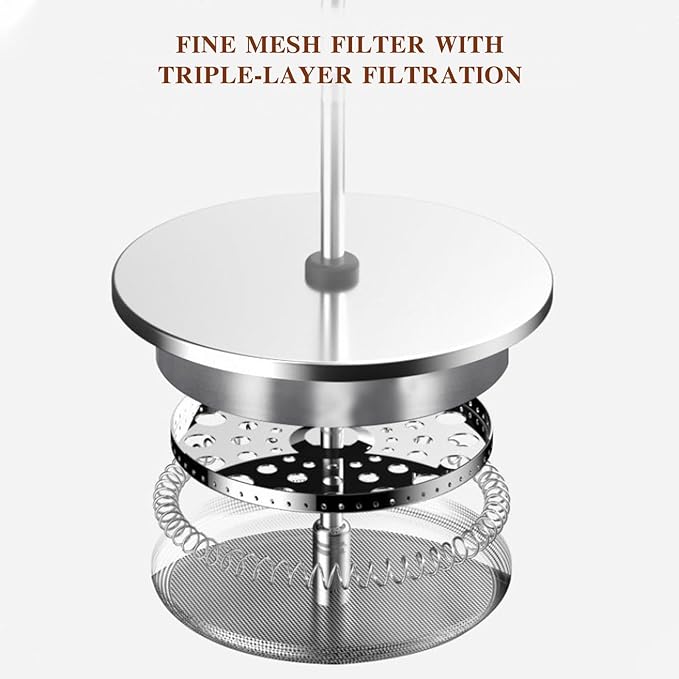 French Press Coffee Maker 34oz/1L Double Wall Stainless Steel Coffee Press with 3 Filters &amp Cleaning Brush Insulated Tea Maker for Home Camping &amp Travel (27 fl oz)