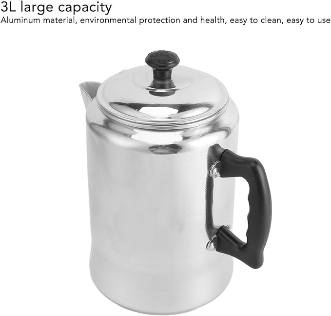 Aluminium Alloy Teapot Stove Top Coffee Percolator with Lid Non Drip Spout Compact Coffee Maker Pot 3L Milk Tea Pot for Home Outdoor
