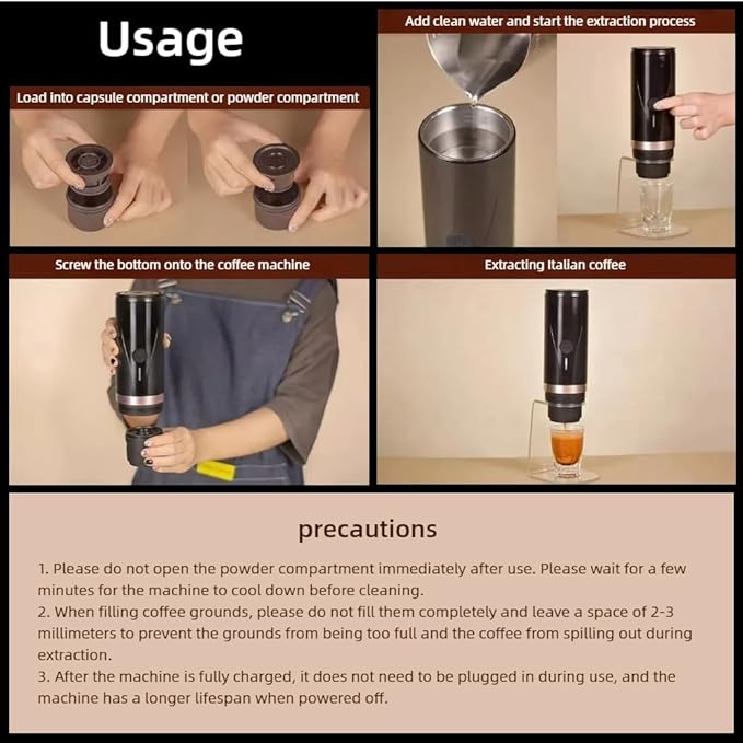Portable Espresso Maker with 20Bar Pressure &amp 7500mAh Battery - Fast Heating Coffee Machine for Travel Camping - Compatible with Grounds &amp Nespresso - Compact 640g Food-Grade Stainless Steel