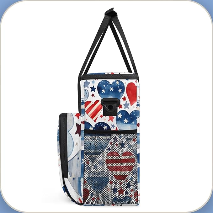 Patriotic Hearts 4th of July Coffee Maker Carrying Bag Travel Storage Bag Compatible with K-Mini or K-Mini Plus Single Serve Coffee Brewer Carrying Case with Multiple Pockets &amp Shoulder Strap