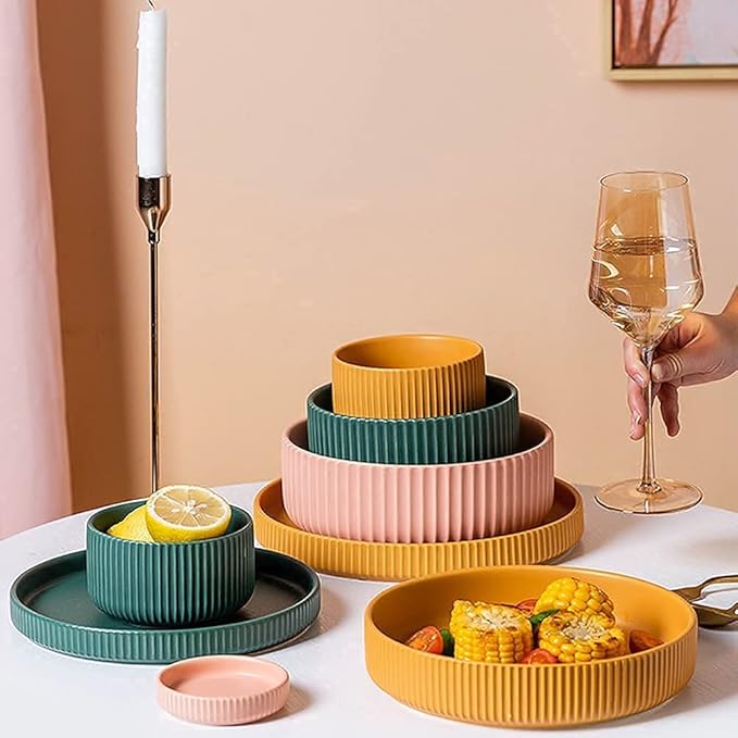 Dinnerware Sets Dish SetCreative Porcelain Tableware Set with Plates Bowls and DishCeramic Dinner Set for Home Kitchen and DinningMicrowave Dishwasher Safe